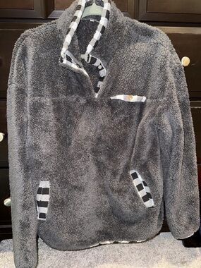 Cozy womens Gray Sherpa Pullover Sweater